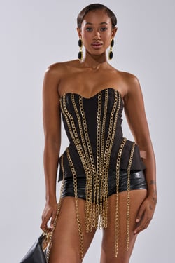 AKIRA Chained Down Corset Top | Black | Size XL