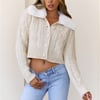 Luxe Loop Cropped Cable Knit Cardigan Ivory