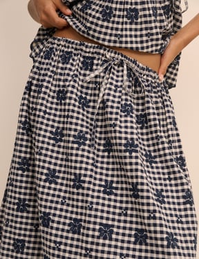 Navy Gingham Naples Midi Skirt