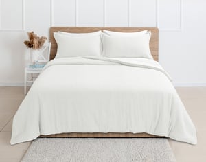 QE Home Recycled Microfiber Comforter Set in Luca, GRS Certified, White, Queen