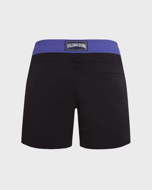 Vilebrequin - Men Stretch Swim Shorts Flat Belt Color Block - Swimwear - Merle - Black - Size XXL