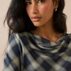 Navy Check Cowl Neck Top