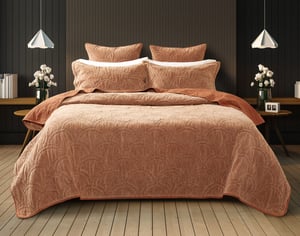 QE Home Renae Quilt Set, Geometric, Brown, Queen