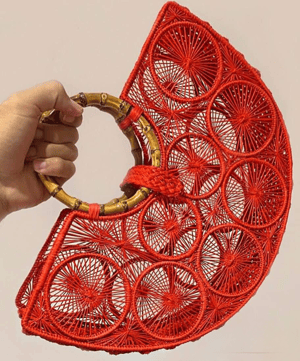 Vibrant Spiral Handwoven Iraca Purse - Red