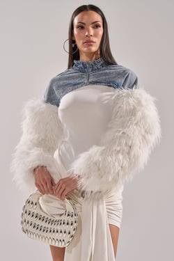 AKIRA Celeste Fur Sleeve Bolero | Light Blue | Size XL