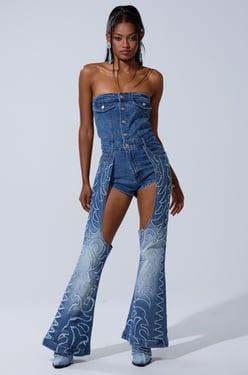 AKIRA Throw Down Denim Jumpsuit With Chaps | Size 1X