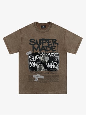 Streetwear Graffiti Character Collage Graphic T-Shirt - Sand Color / XXL