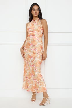 Ocean Spark Satin Maxi Dress Orange