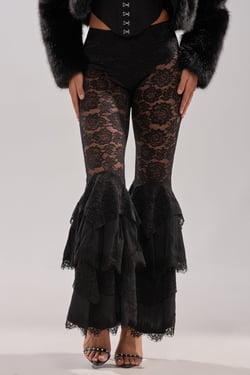 AKIRA Coachella Lace Ruffle Pants | Black | Size 1X