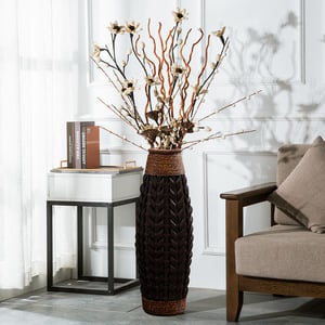 24.2" Rustic Tall Woven Bamboo Rattan Standing Floor Vase Decor Art Living Room
