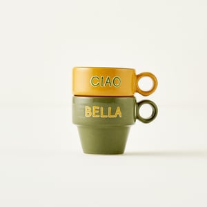 Line Ceramic Espresso Cup (Set of 2) - Orange/Brown
