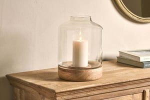 nkuku Idha Hurricane Lantern | Candles Holders & Lanterns | Small | Mango Wood & Glass
