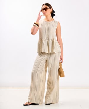Linen Stripe Trousers - L