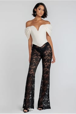 Goddiva Bootcut Scalloped Lace Pant - Black