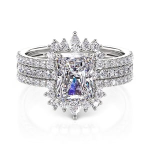 Jeulia Radiant Irregular Halo Ring Set 2PCS Sterling Silver