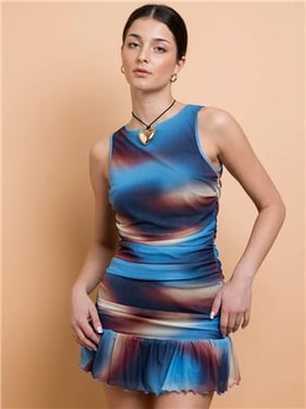 Daisy Street Mesh Dropped Waist Mini Dress - Blue - 12
