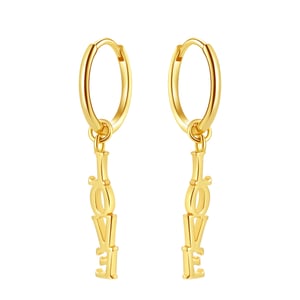 LOVE Charm Hoop Earrings Sterling Silver Gold