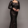 Goddiva Plus Sequin Square Neck Maxi With Scallop Hem - Black