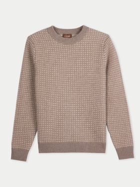 Men's Organic Color Cashmere Waffle Knit Sweater - L / taupe / MK0305-57/1000