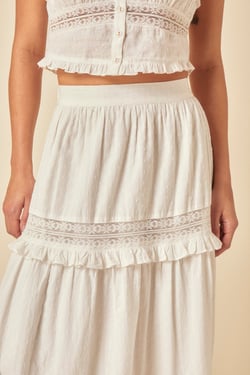 White Tiered Lace Detail Skirt