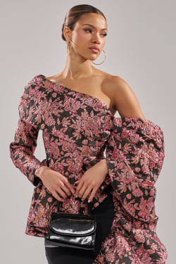 AKIRA So Much In Love Brocade Blouse | Black | Size 1X