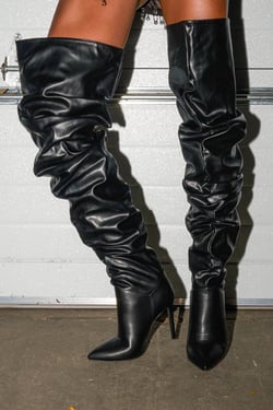 AKIRA Azalea Wang Torvis Ruched Stiletto Boot | Black | Size 11