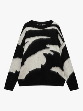 Retro Brushed Abstract Zebra-Style Pattern Sweater - Black / XL