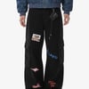 Retro Patchwork Graphic Multi-Pocket Flared Cargo Pants - Black / 2XL