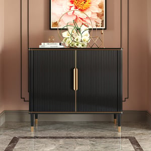 43.3" Modern Entryway Cabinet Black Accent Cabinet with 2 Doors 2 Shelves in Gold
