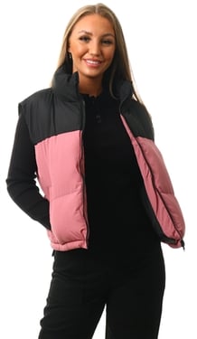 Brave Soul Contrast Colour Block High Neck Gilet - Rose / Black - 8