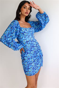 Springtime Bloom Mini Dress Blue