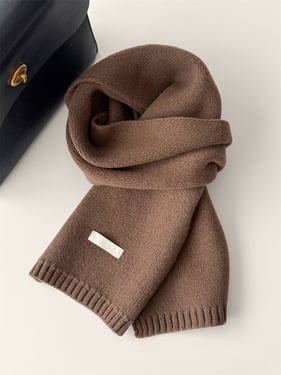 100% Wool Solid-Color Woven Scarf - Coffee / One Size