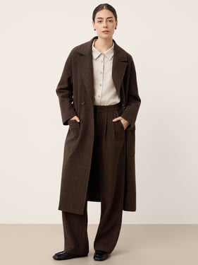Wool Silk Double-Breasted Lapel Coat SAPPHIRE - Espresso Brown / XXL