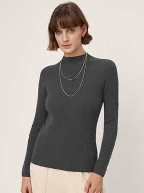 Premium Cashmere Blend Hand-Finished Seamless Fitted Mock Neck Sweater ZINA - Charcoal Grey / L