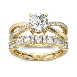 Jeulia Gold Tone Round Cut Sterling Silver Ring Set