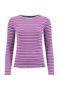 Weird Fish Thorne Ribbed Long Sleeve Top Fuchsia Punch Size 8