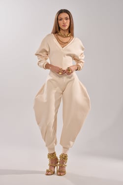 AKIRA Comfy Cozy Sweatshirt Jumpsuit In Bone | Size 1X