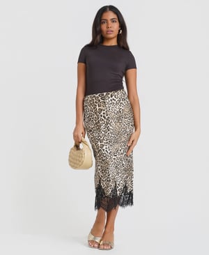 Leopard Satin Lace Mix Skirt - 20