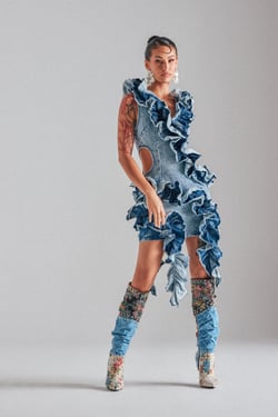 AKIRA Say It Again Ruffled Denim Mini Dress | Size 2X