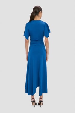 Victoria Beckham Blousey Midi Dress In Blue - 14 - Womens