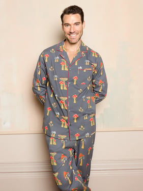 Mens Cotton Traditional Pyjamas Charcoal Mushroom - 3XL / Charcoal