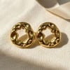 Bold Textured Doughnut Shaped Stud Gold Plated Earrings