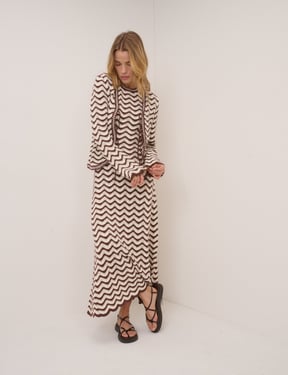 Brown and Cream Crochet Knitted Midi Dress