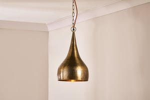 nkuku Quinn Hammered Metal Pendant | Lights | Small | Antique Brass