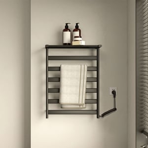 Wall Mounted Electric Towel Warmer Heated Towel Rack with Top Shelf in Black Stainless Steel