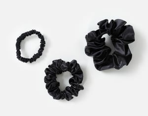 QE Home 100% Mulberry Silk Scrunchies in Black (Set of 3)