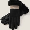 Wool Blend Color-Block Touchscreen Gloves - Black / One Size