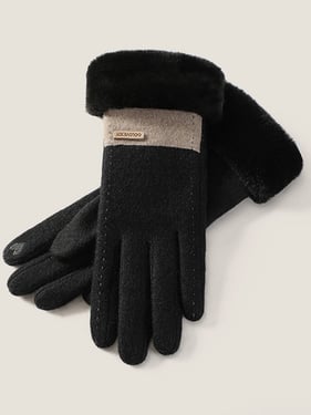Wool Blend Color-Block Touchscreen Gloves - Black / One Size