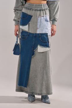 AKIRA Denim Dreams Zipper Detail Maxi Skirt | Size 1X