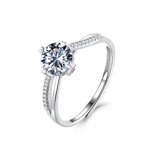 Jeulia Twist Round Cut Heart Embellish Sterling Silver Open Ring